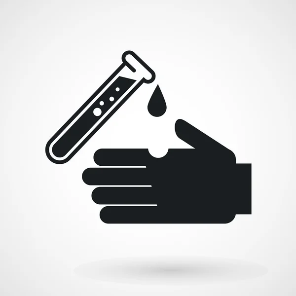 Test tube with acid drop and hand icon — Stock Photo, Image