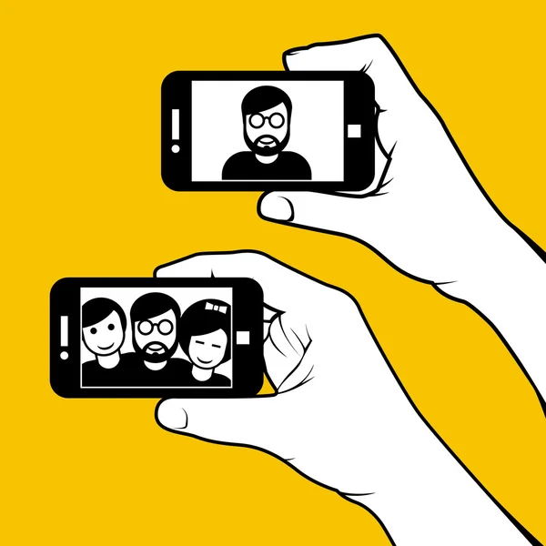 Selfie con amigos - mano con smartphone — Vector de stock