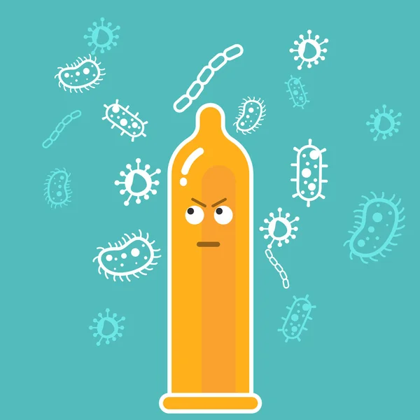 Kondomy a mikroby viry - prevence nákazy — Stockový vektor