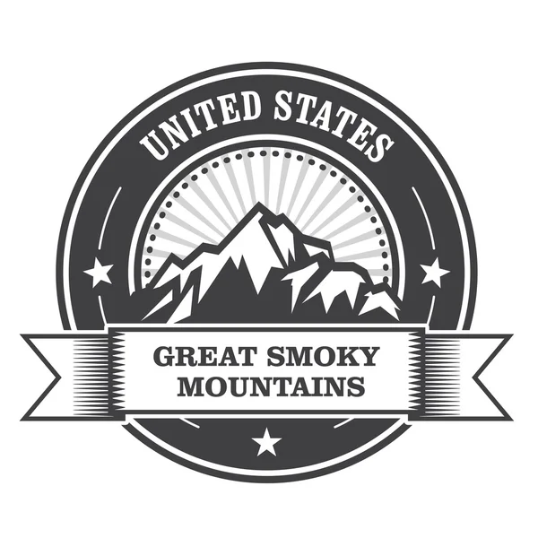 Great Smoky Mountains stamp - label with ribbon — Stock Vector