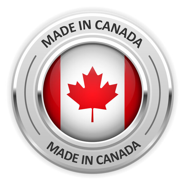 Silver medal Made in Canada with flag