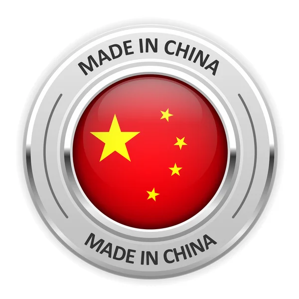Medalla de Plata Hecho en China con bandera — Vector de stock