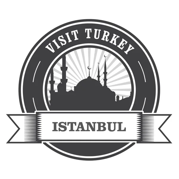 Istanbul Briefmarke mit Silhouette der Moschee - Besuch der Türkei — Stockvektor