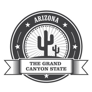 Arizona devlet damgası kaktüs ve kurdele ile yuvarlak