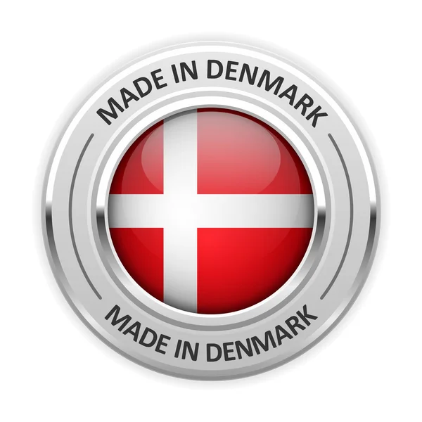 Srebrny medal wykonane w Danii z flagą — Wektor stockowy