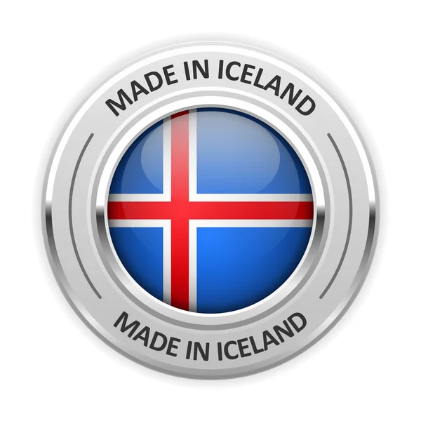 Srebrny medal wykonane w Islandii z flagą — Wektor stockowy