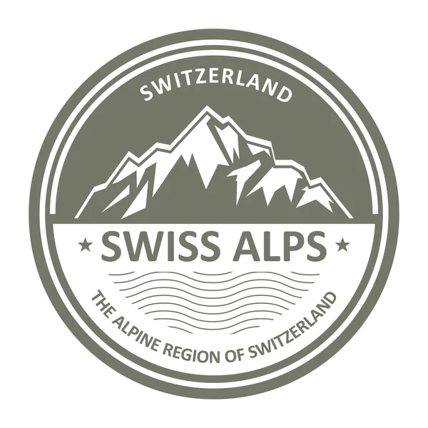 Emblema de los Alpes suizos nevados - sello de Suiza — Vector de stock