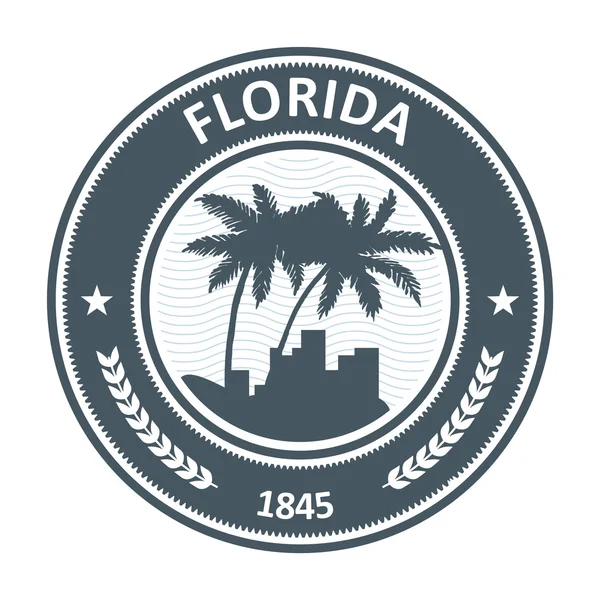 佛罗里达州会徽与棕榈树和城市剪影 — 图库矢量图片