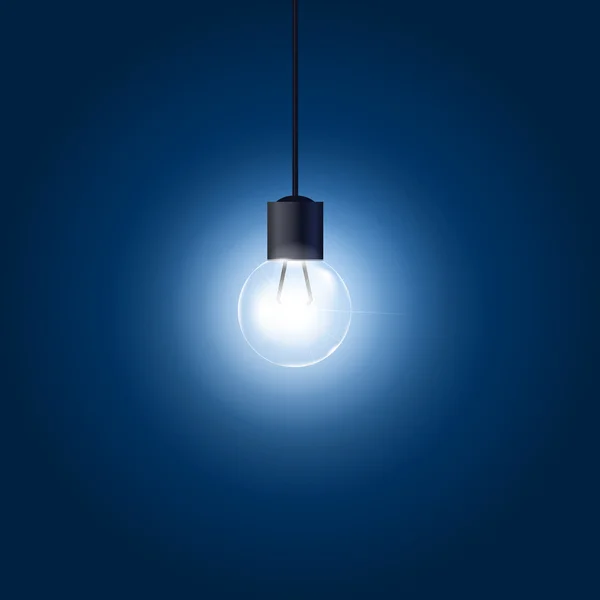 Ampoule suspendue sur cordon sur fond bleu — Image vectorielle