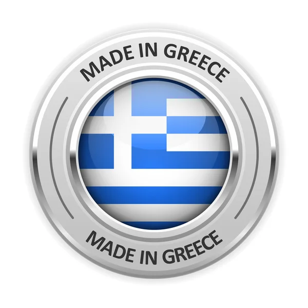 Ασημένιο μετάλλιο Made in Ελλάδα με σημαία — Διανυσματικό Αρχείο