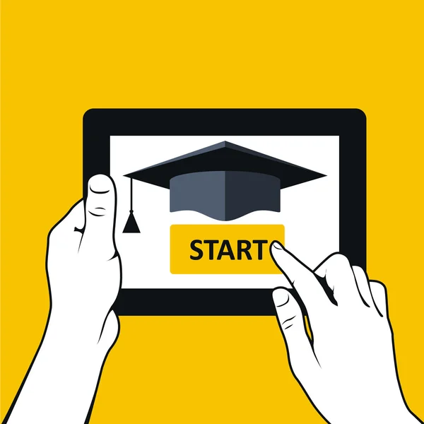 E-éducation et enseignement à distance mains avec tablette pc — Image vectorielle