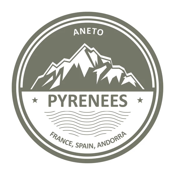 Pyrenees Mountains - Snowbound Aneto peak round stamp — Stock Vector