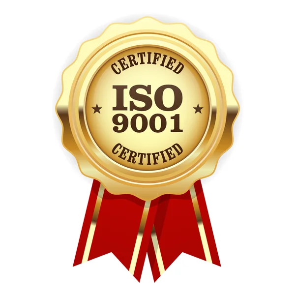 Certificado ISO 9001 - sello dorado estándar de calidad — Vector de stock