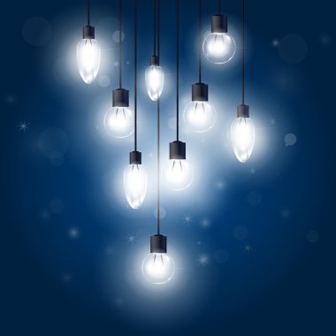Luminous light bulbs hanging on cords - lamps clipart