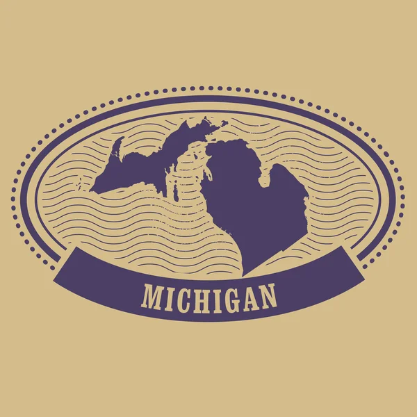 Michigan kaart silhouette - ovaal stempel — Stockvector