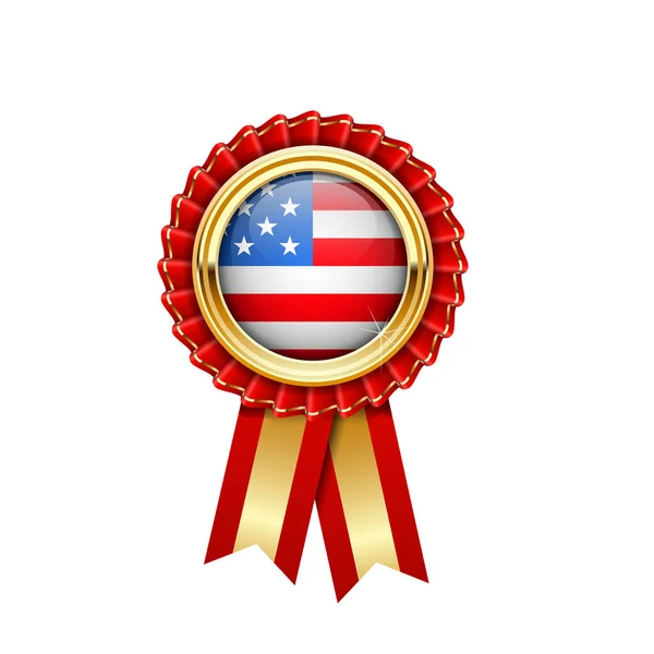 Red Rosette Usa Flag Gold Badge American Award Icon Quality — Stock Vector