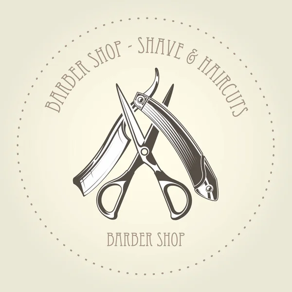 Barbershop Embleem Met Oude Rechte Scheermes Schaar Overlappende Barber Shop — Stockvector