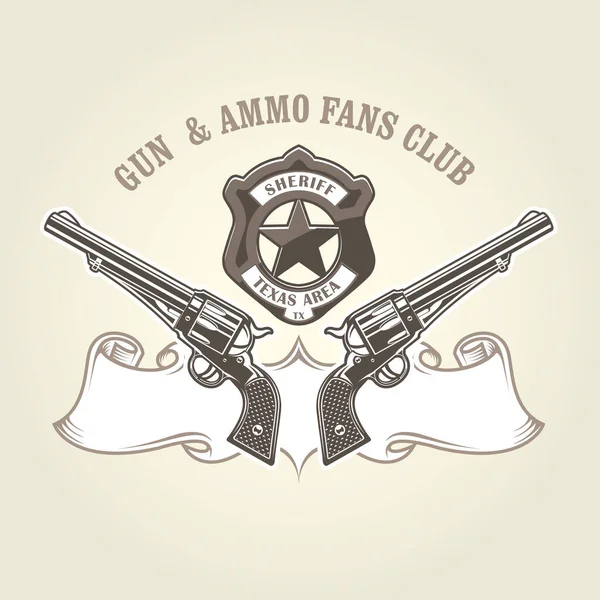 Эмблема Дикого Запада Пистолетами Значком Шерифа Ковбойские Револьверы Два Скрещенных — стоковый вектор