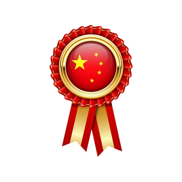 Red Rosette China Flag Gold Badge Award Icon Quality Symbol — Stock Vector