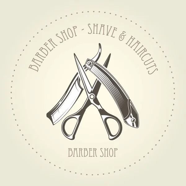 Barbearia Emblema Com Navalha Reta Velha Tesoura Sobreposição Barbearia Logotipo —  Vetores de Stock