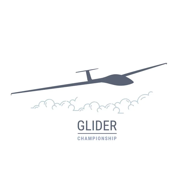 Glidflygning Emblem Med Segelflygplan Svävande Glidflygplan Silhuett Ingen Motivdriven Flygplan — Stock vektor
