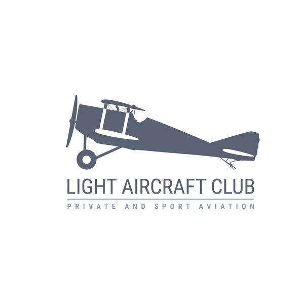 Light Aviation Emblem Retro Airplane Biplane Side View Propeller Aircraft — Stock Vector