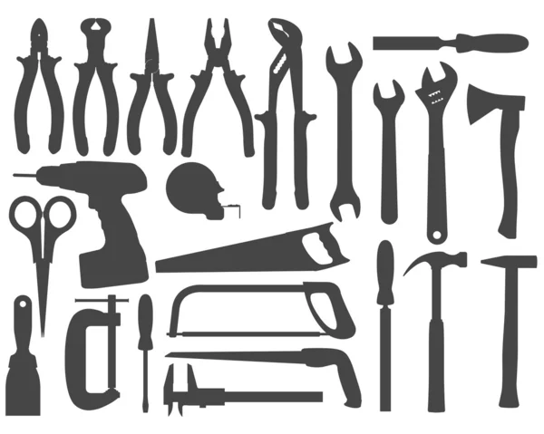 Ensemble de silhouette d'outils de travail à main — Image vectorielle