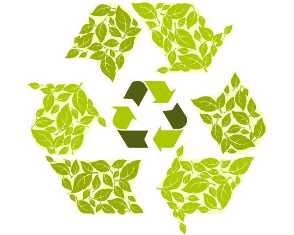 Conceptual recycling symbol with green leaves — Stock Vector