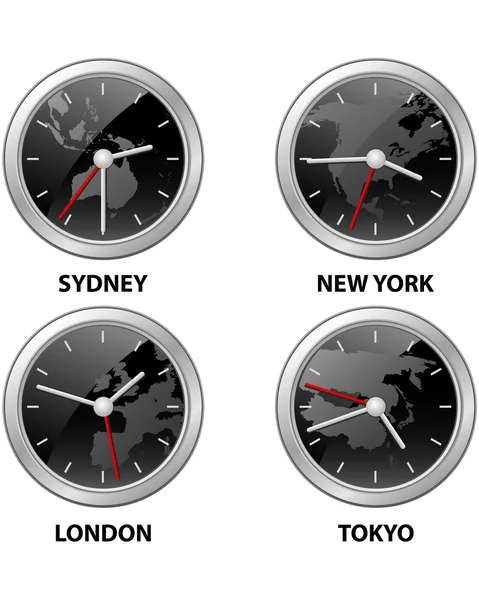 Wereld tijd - klokken — Stockvector