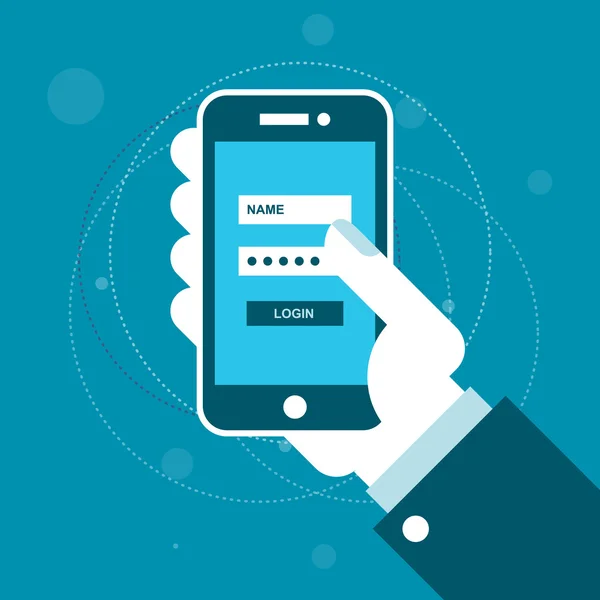 Smartphone con formulario de inicio de sesión en pantalla en la mano — Archivo Imágenes Vectoriales