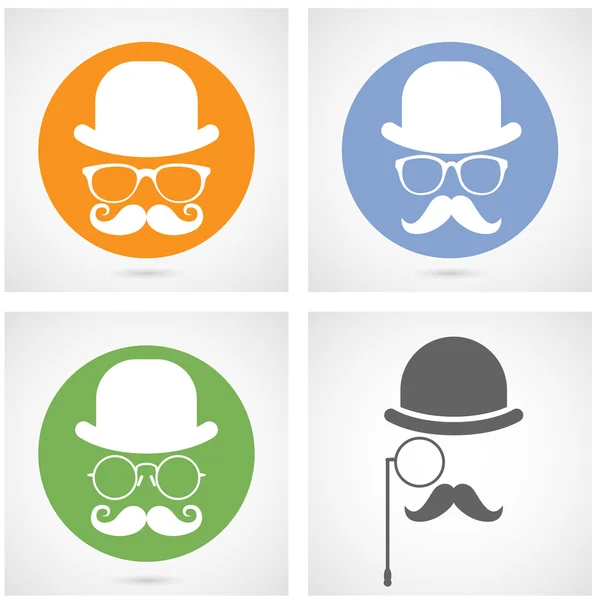 Silhueta de cara de cavalheiro com bigodes, jogador e copos - capitalista ou hipster —  Vetores de Stock