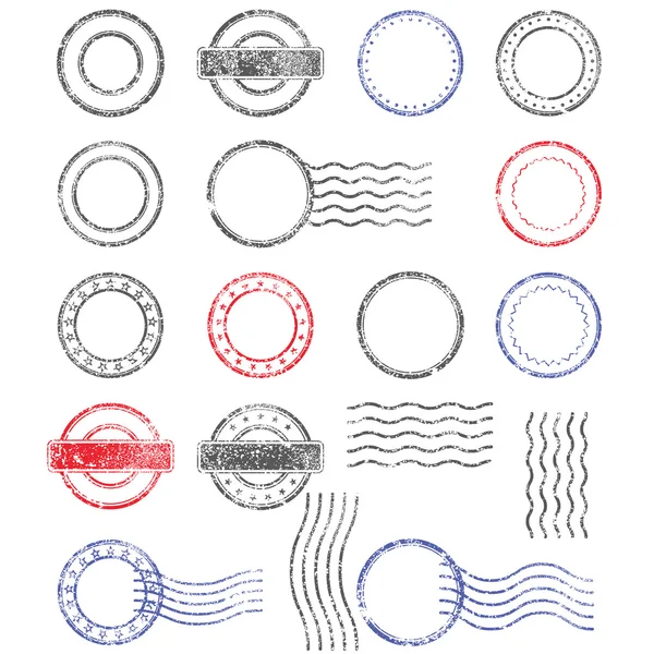 Blank templates of shabby postal stamps of round shape — Stock Vector