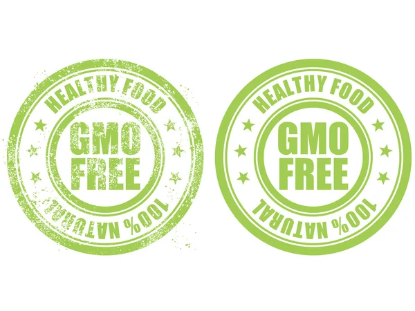 Grunge-Gummistempel mit der Aufschrift gmo free natural bio food — Stockvektor