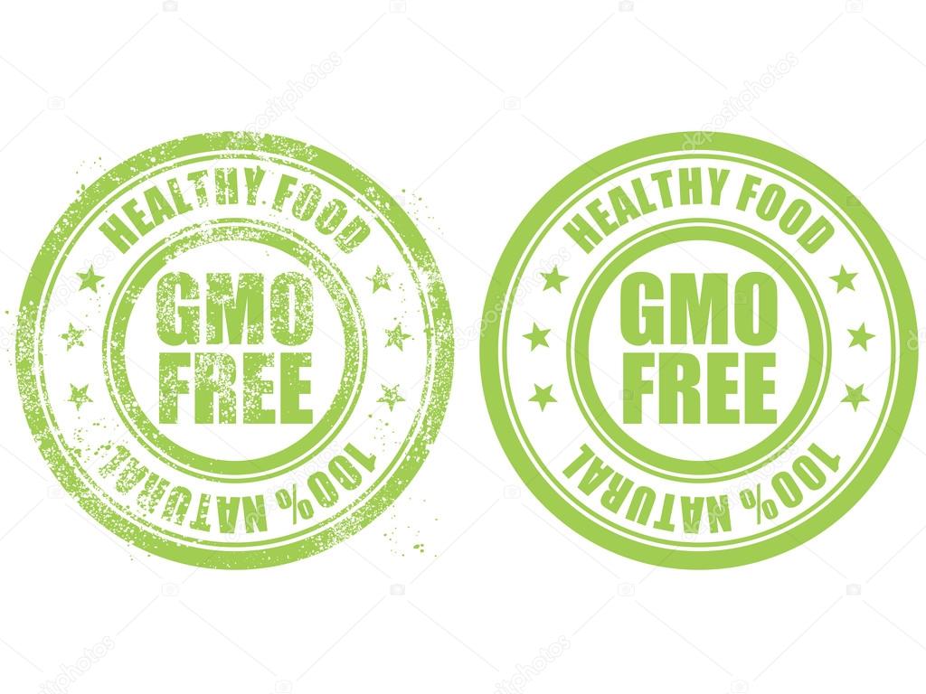 Grunge rubber stamp with inscription GMO free natural bio food