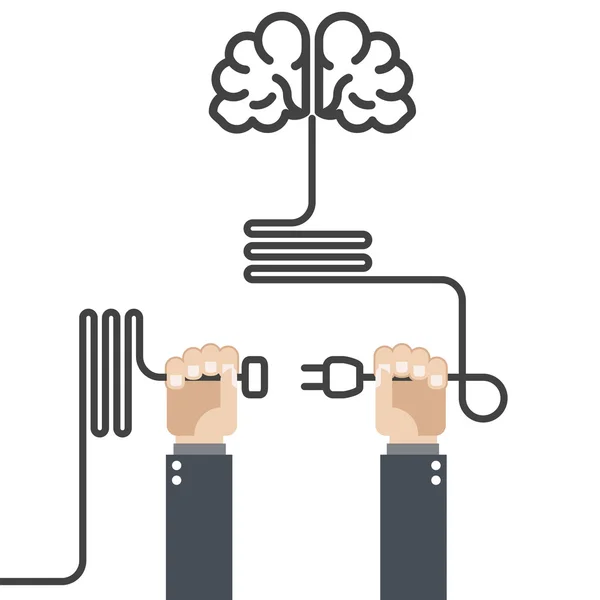 Allumez votre cerveau - mains avec prise et cordon — Image vectorielle