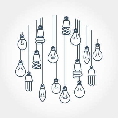 Circle of light bulb hanging on cords clipart