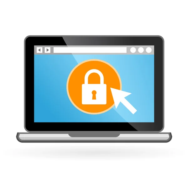 Laptop icon with padlock on screen - security concept — Stock Vector