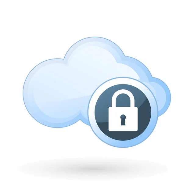 Zabezpečení v cloud computingu - ikona cloud a visací zámek — Stockový vektor