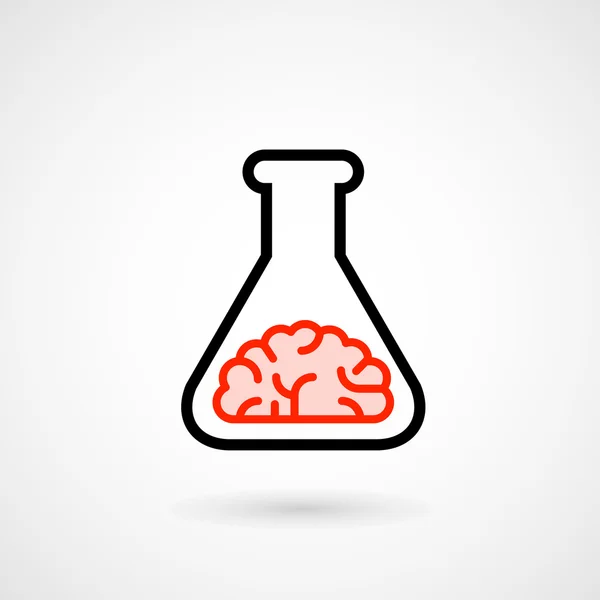 Ballon de laboratoire icône avec cerveau à l'intérieur — Image vectorielle