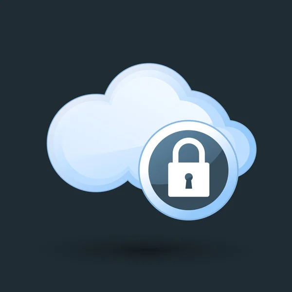 Bezpečné cloud computing - cloud a visací zámek ikonu — Stockový vektor