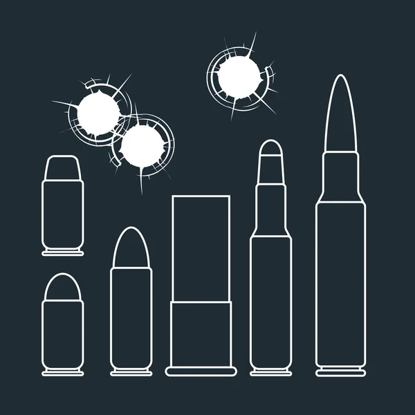 Kurşun, kovan ve kırık kurşun delikleri — Stok Vektör