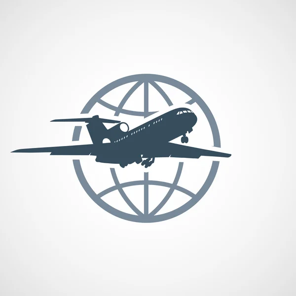 Air travel - airplane flying around the globe — Stock Vector