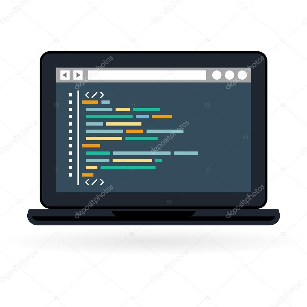 Programming and coding icon - website development on laptop scre