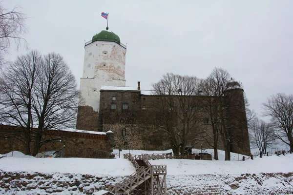 冬季清晨维堡城堡和城堡岛的全景 — 图库照片