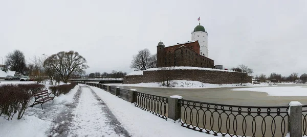 Panorama Vyborgského Hradu Zámeckého Ostrova Časném Zimním Ránu Royalty Free Stock Obrázky