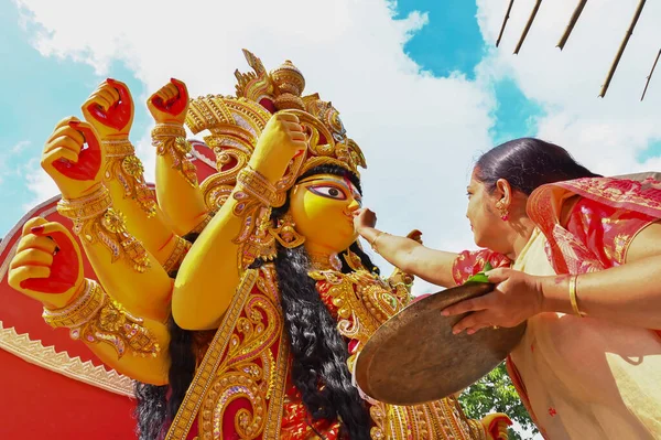 Howrah West Bengal Indie Października 2019 Vijayadashami Żona Hinduistki Bengalskiej — Zdjęcie stockowe