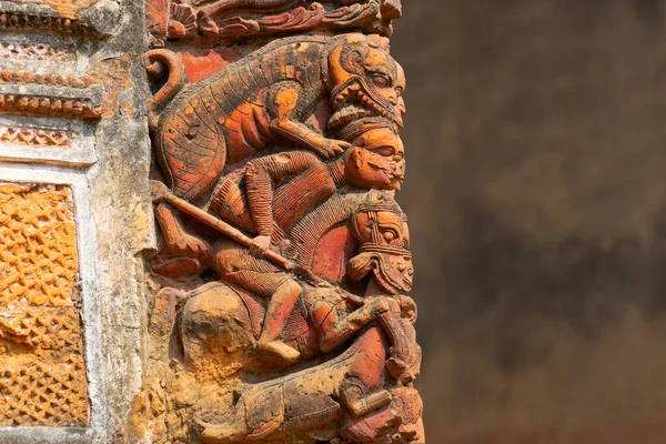 Terracotta art works on the temple walls of Lalji temple of Kalna, West Bengal, India - It is one of oldest temples of lord Krishna (a Hindu God). It is a famous artwork made of burnt bricks.