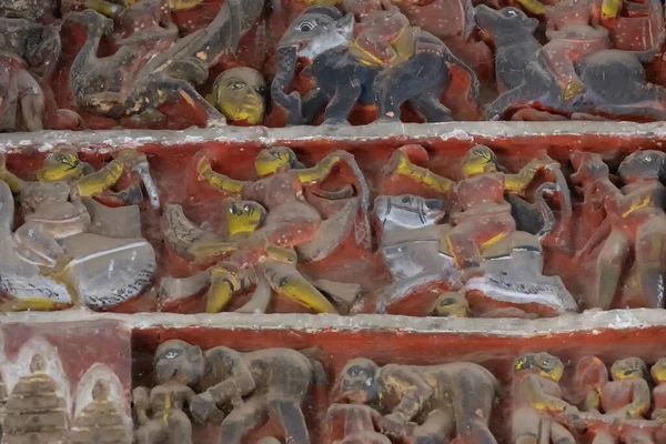 Terracotta art works on the temple walls of Lalji temple of Kalna, West Bengal, India - It is one of oldest temples of lord Krishna (a Hindu God). It is a famous artwork made of burnt bricks.