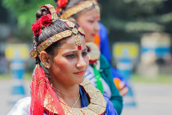 Kolkata West Bengal Índia Agosto 2016 Dançarina Folclórica Feminina Maquiagem — Fotografia de Stock