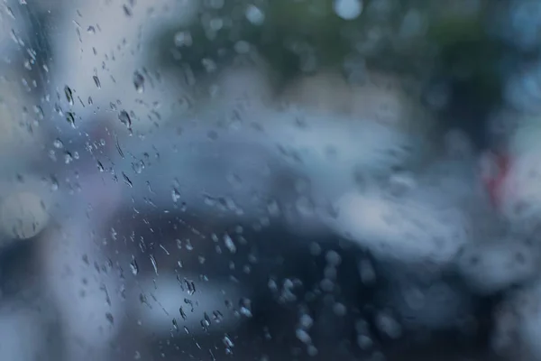 Gotas Chuva Caindo Vidro Borrões Abstratos Imagem Estoque Monção Kolkata — Fotografia de Stock